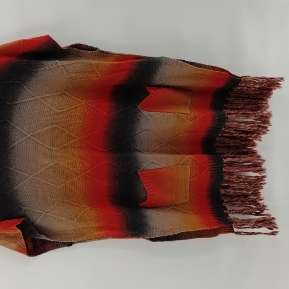 Dor Dor Couture poncho shrug medium sweater cowl neck multicolor stripe pockets - Picture 3 of 8